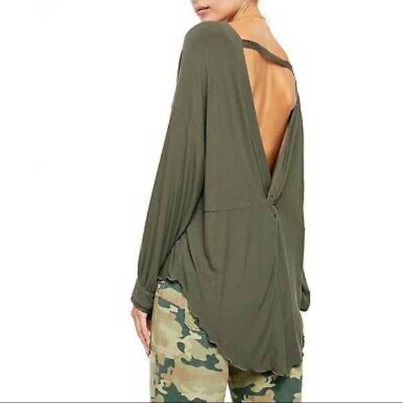 NWOT Free People Shimmy Shake Long Sleeve Top - Forest Green - Picture 3 of 15